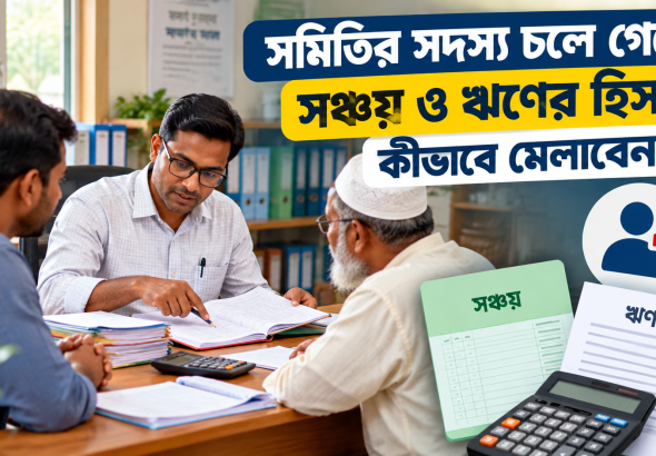 সমিতির সদস্যের সঞ্চয় ও ঋণের হিসাব যাচাই করছেন কর্মকর্তা