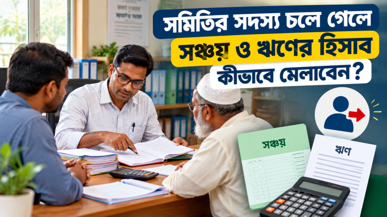সমিতির সদস্যের সঞ্চয় ও ঋণের হিসাব যাচাই করছেন কর্মকর্তা