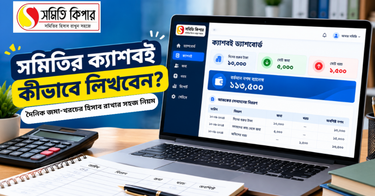 সমিতি কিপার সফটওয়্যারের ক্যাশবই ড্যাশবোর্ড ও দৈনিক জমা-খরচের হিসাব