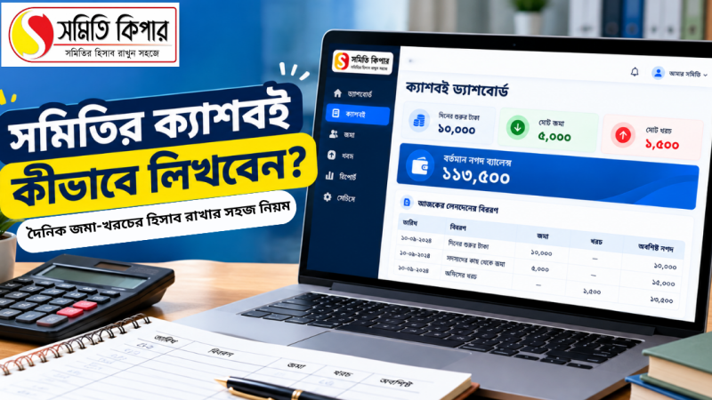 সমিতি কিপার সফটওয়্যারের ক্যাশবই ড্যাশবোর্ড ও দৈনিক জমা-খরচের হিসাব
