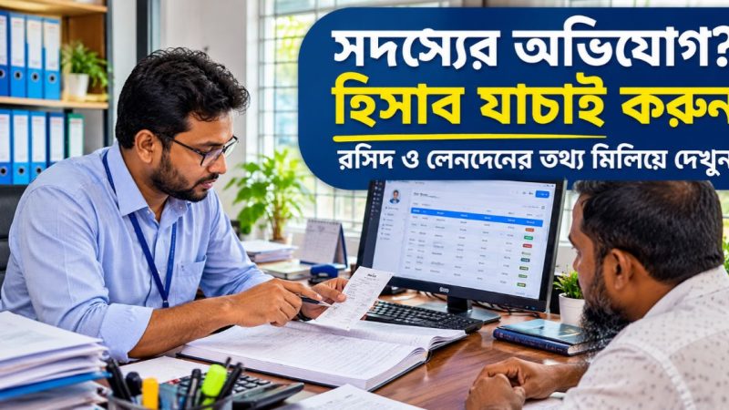 সমিতির সদস্যের অভিযোগ যাচাই করতে জমার রসিদ ও হিসাবের রেকর্ড পরীক্ষা