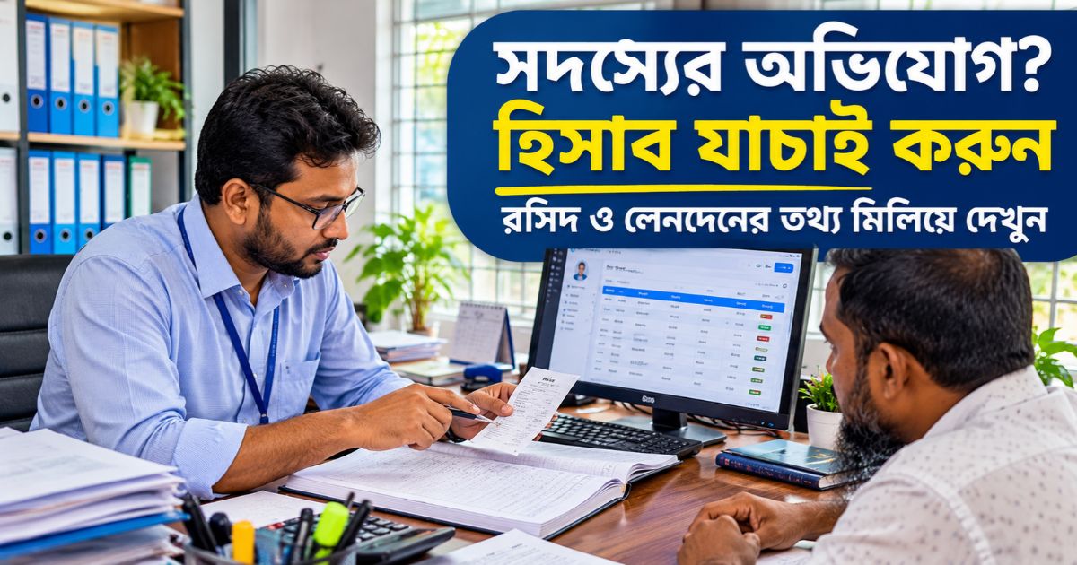 সমিতির সদস্যের অভিযোগ যাচাই করতে জমার রসিদ ও হিসাবের রেকর্ড পরীক্ষা